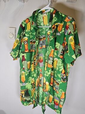Tropical Beer Print Short-Sleeve Shirt - Green
